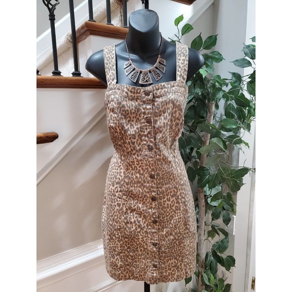 Jessica Simpson Taye Wildcat Brown Animal Print Denim Knee Length Dress Large - Picture 11 of 11